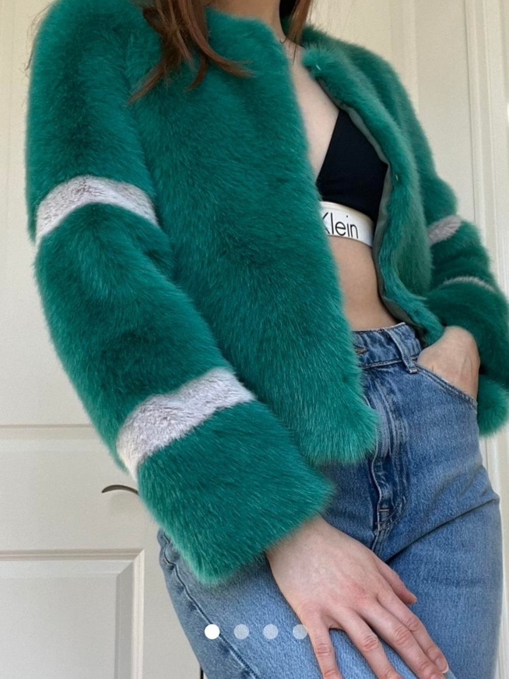Tissavel of France Emerald Green Teddy Jacket Faux Fur